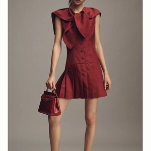 Lovaan Elly Pleated Wool Blend Mini Dress